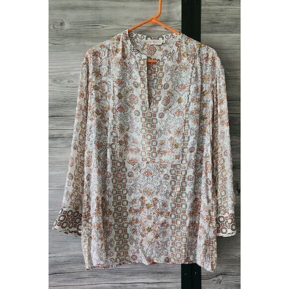 Tory Burch Adrian Metallic Hicks Garden Print Tunic Size Small - Picture 2 of 5